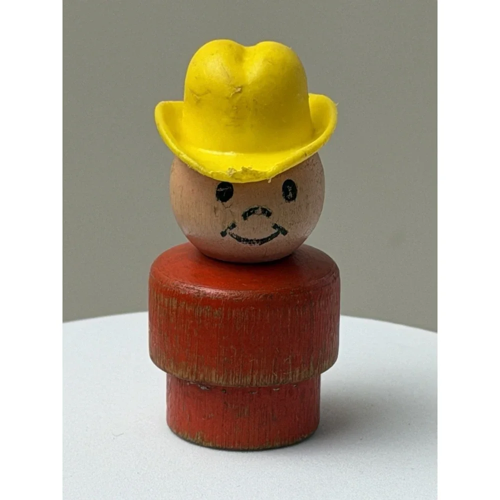 Fisher-Price Little People Wooden Red BODY Yellow Hat COWBOY Farmer Vintage